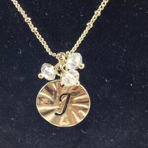 Gold-tone Initial Letter "J" Pendant Beaded Necklace - Women's Fashion Jewelry